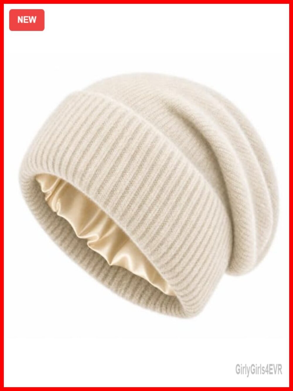 Satin Lined Beanie Cashmere Wool Blend Slouchy Hat for Women Frizz Protection